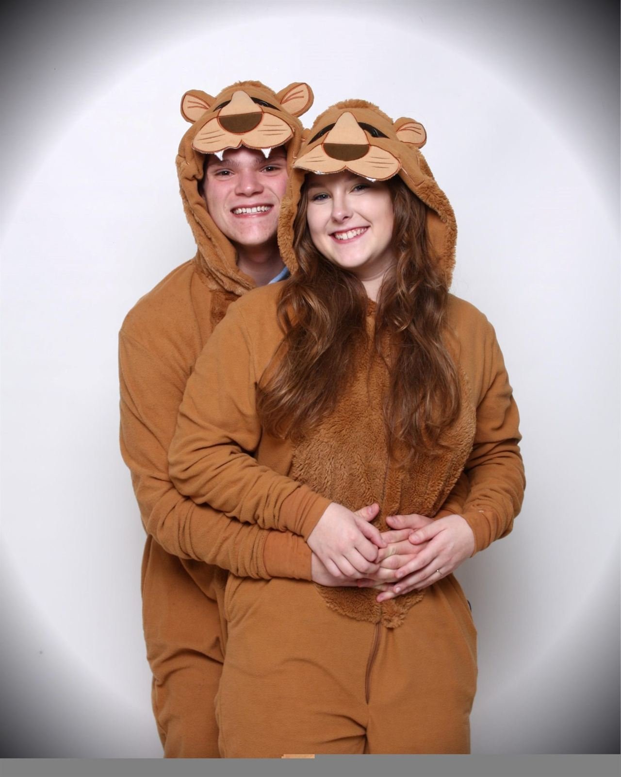 Bear hugs — couple in matching bear costumes