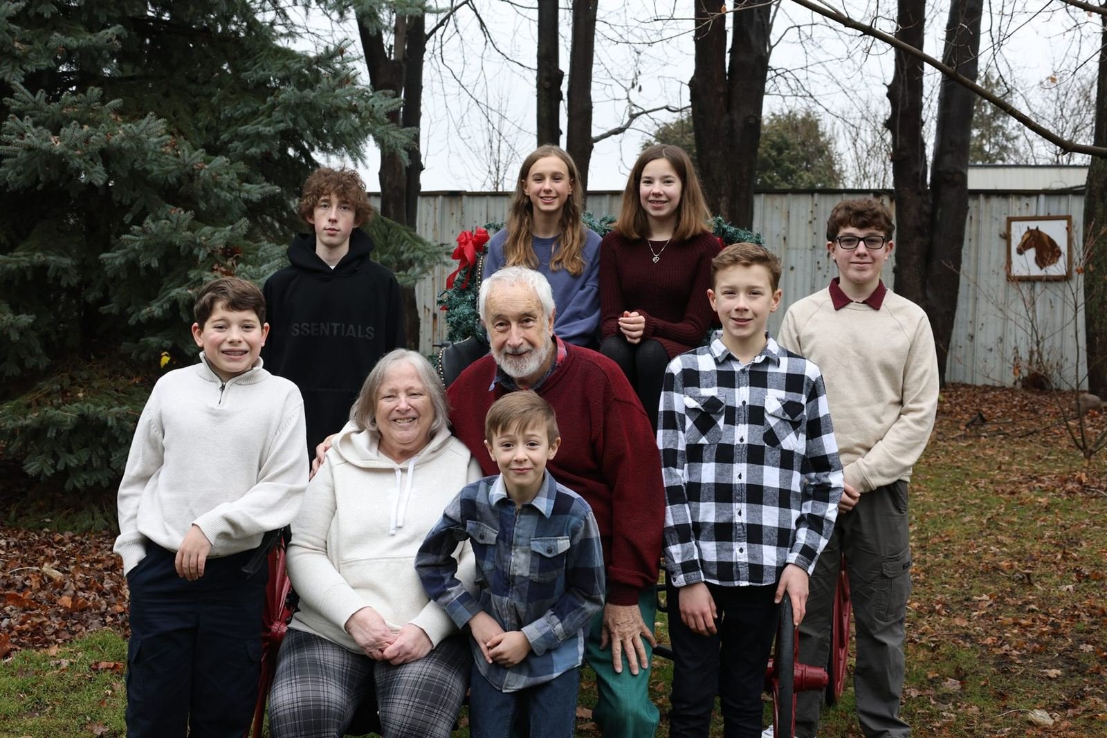 Three generations — large family outdoors